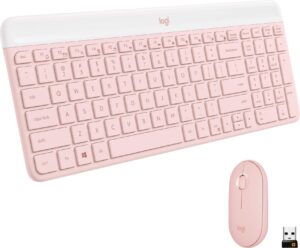 Logitech Mk470 Full Size Wireless Scissor Keyboard And Mouse Bundle For Windows With Quiet Clicks Rose