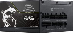 MSI Mag A1000pls Pcie5 Full Modular 80 Plus Platinum 1000w 105c Main Capacitor Atx 3 1 Ready Gaming Power Supply Black